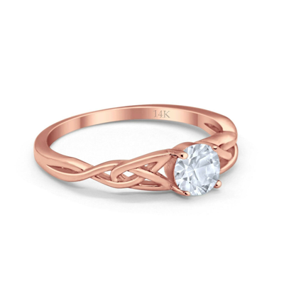 Pre-owned Emerald 14k Rose Gold Round Three Stone Bridal Simulated Cz Wedding Engagement Ring In Pink