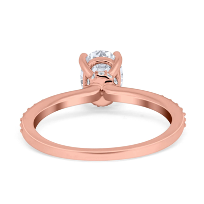 Pre-owned Emerald 14k Rose Gold Oval Solitaire Accent Engagement Rings Simulated Cz In Pink
