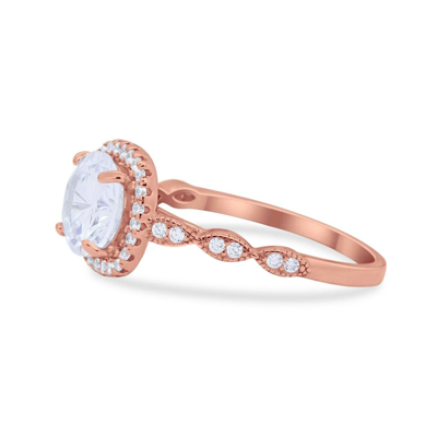 Pre-owned Emerald 14k Rose Gold Round Art Deco Bridal Simulated Cz Wedding Engagement Ring In Pink