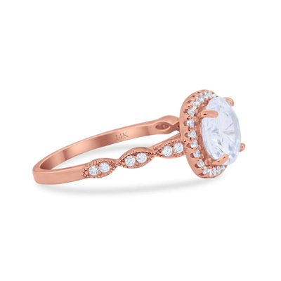 Pre-owned Emerald 14k Rose Gold Round Art Deco Bridal Simulated Cz Wedding Engagement Ring In Pink