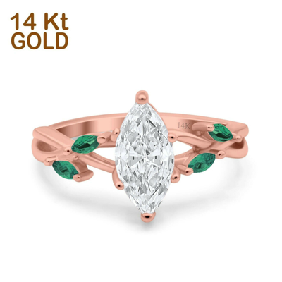 Pre-owned Emerald 14k Rose Gold Infinity Green  Marquise Engagement Ring Round Simulated Cz In Pink
