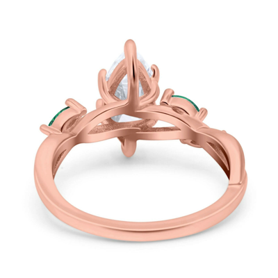 Pre-owned Emerald 14k Rose Gold Infinity Green  Marquise Engagement Ring Round Simulated Cz In Pink