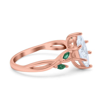 Pre-owned Emerald 14k Rose Gold Infinity Green  Marquise Engagement Ring Round Simulated Cz In Pink