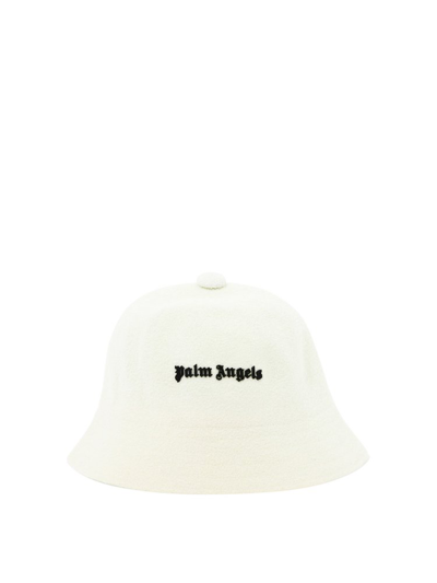 Shop Palm Angels Logo Plaque Bucket Hat In White