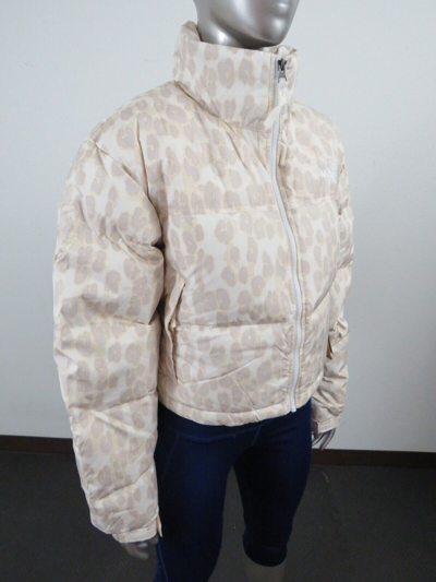 Pre-owned The North Face Womens  Printed Nuptse Short Crop 700-down Jacket - Grey Leopard In Silver Grey Leopard Print