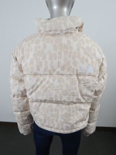 Pre-owned The North Face Womens  Printed Nuptse Short Crop 700-down Jacket - Grey Leopard In Silver Grey Leopard Print