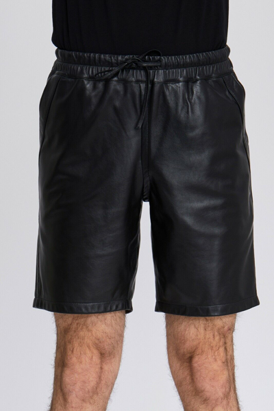 Pre-owned Suvi Nyc Men's Elegant 100% High-end Quality Real Leather Shorts Lambskin Side Pockets In Black