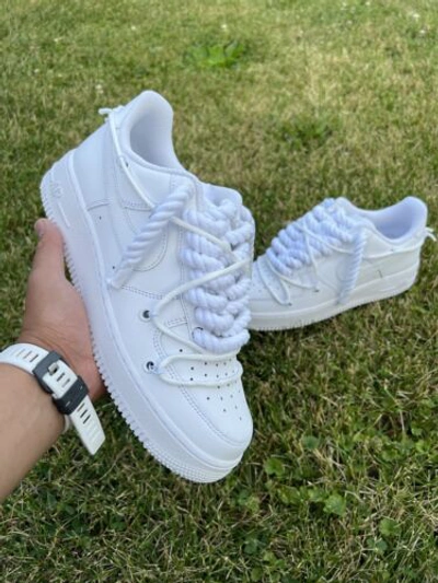 Nike Air Force Ones Size 10 Men. White Rope Lace. Off White Lacing System  Custom