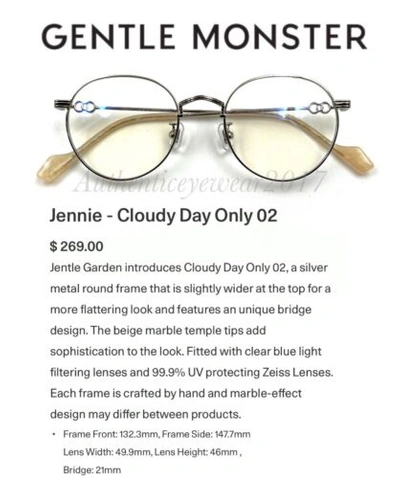 Pre-owned 2022 Cloudy Day Only 02 Silver Frame Glasses Jentlehome Jennie In  Clear
