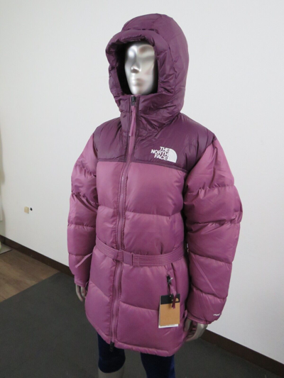 Pre-owned The North Face Womens  Nuptse Belt Mid 700-down Insulated Hooded Jacket - Purple