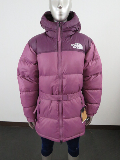 Pre-owned The North Face Womens  Nuptse Belt Mid 700-down Insulated Hooded Jacket - Purple