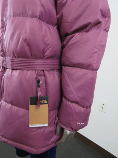 Pre-owned The North Face Womens  Nuptse Belt Mid 700-down Insulated Hooded Jacket - Purple