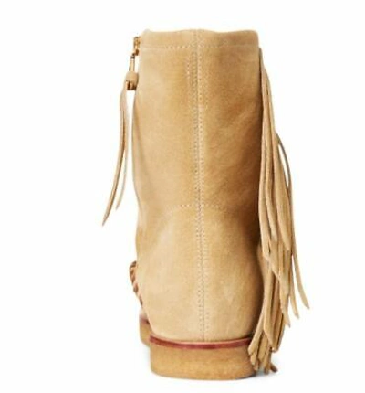 Pre-owned Polo Ralph Lauren Camel Women's Channing Fringe Mid-rise Boot, 6.5b In Beige