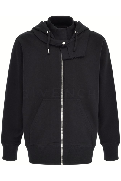 Shop Givenchy Zip Up Drawstring Hoodie In Black