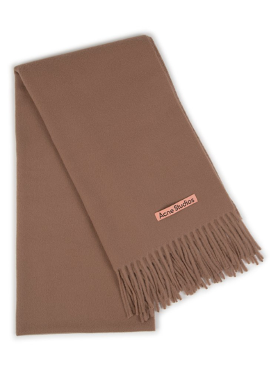 Shop Acne Studios Logo Patch Fringed Scarf In Brown