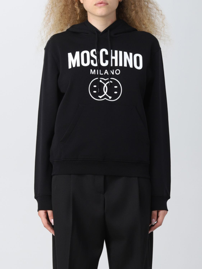 Shop Moschino Couture Sweatshirt With Smile Logo Print In Black