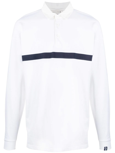 Shop Mackintosh Stripe Detail Rugby Polo Shirt In White