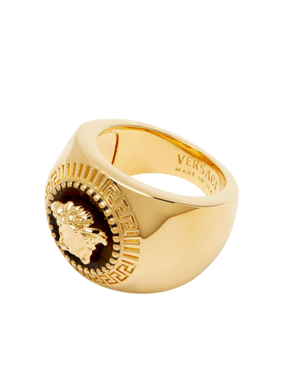 Shop Versace Medusa Head Enamel Ring In Gold