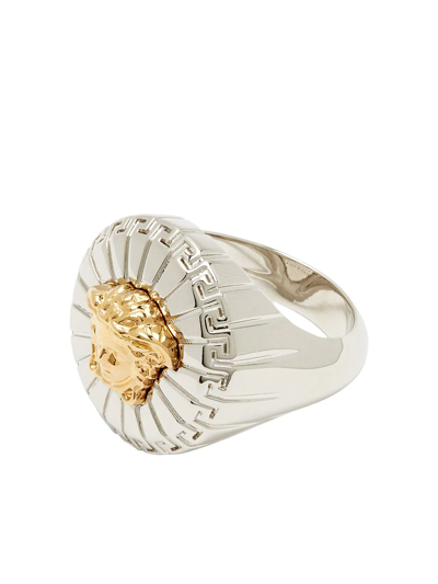 Shop Versace Medusa Head Motif Embossed Ring In Silber
