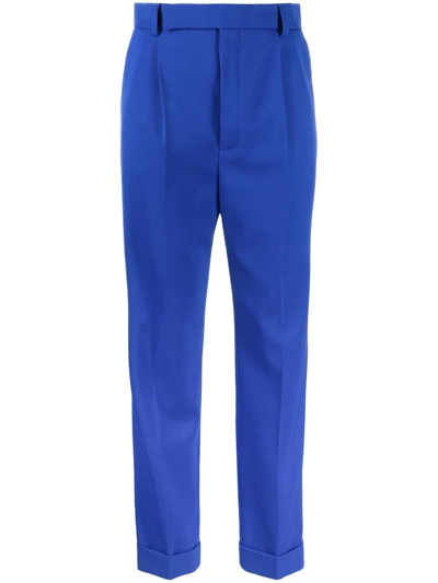 Saint Laurent High-rise Wool Gabardine Pants In Blau