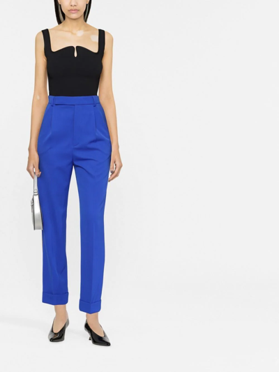 Saint Laurent High-rise Wool Gabardine Pants In Blau