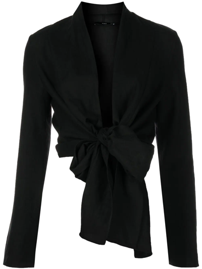 Shop Voz V-neck Wrap Blouse In Black
