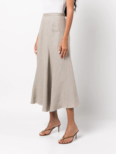 Shop Voz Spiral Linen Midi Skirt In Grey