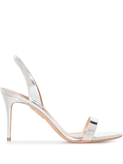 Aquazzura So Nude 105 Metallic Leather Slingback Sandals In Silver