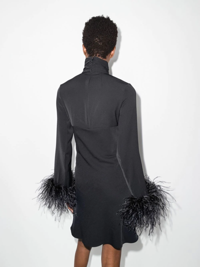 16arlington Odessa Twist-front Feather-trimmed Crepe Mini Dress In Schwarz