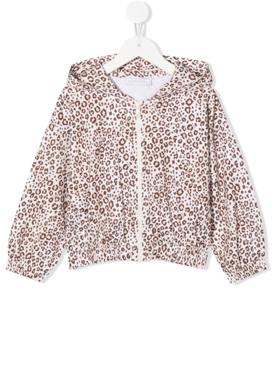 Monnalisa Leopard-print Zipped Hoodie In Neutrals