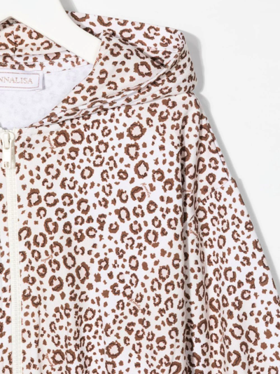 Monnalisa Leopard-print Zipped Hoodie In Neutrals