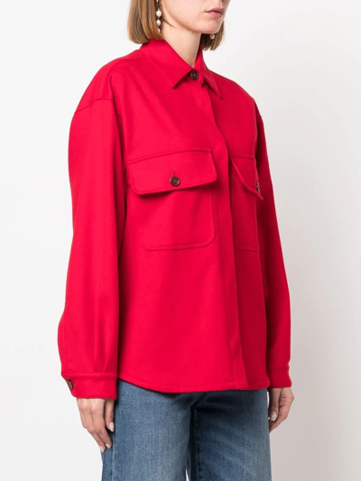 Shop Mackintosh Lorriane Cotton Overshirt Jacket In Red