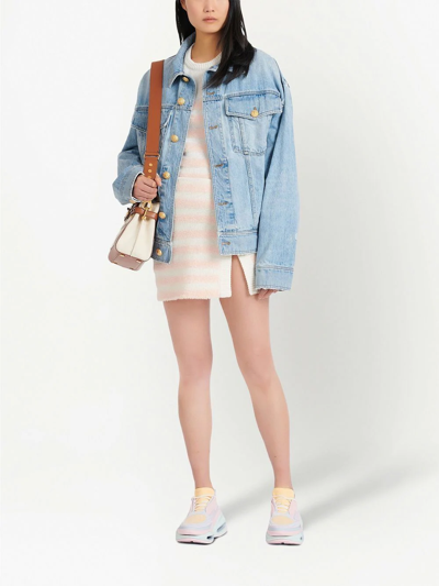 Balmain Button-embellished Striped Knitted Mini Skirt In White