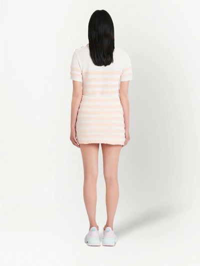 Balmain Button-embellished Striped Knitted Mini Skirt In White
