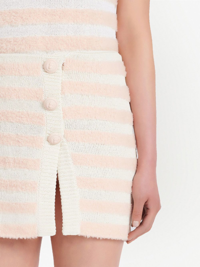 Balmain Button-embellished Striped Knitted Mini Skirt In White