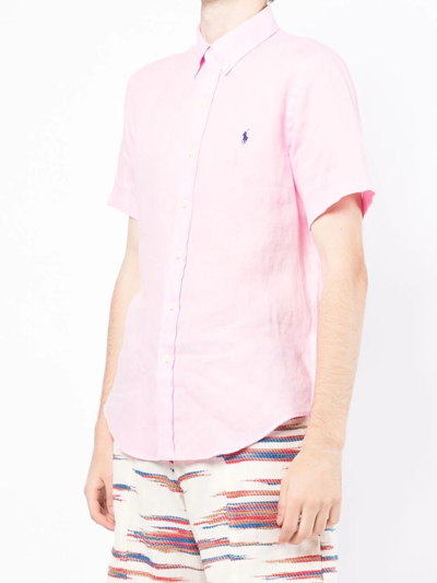 Shop Polo Ralph Lauren Polo Pony Linen Shirt In Pink