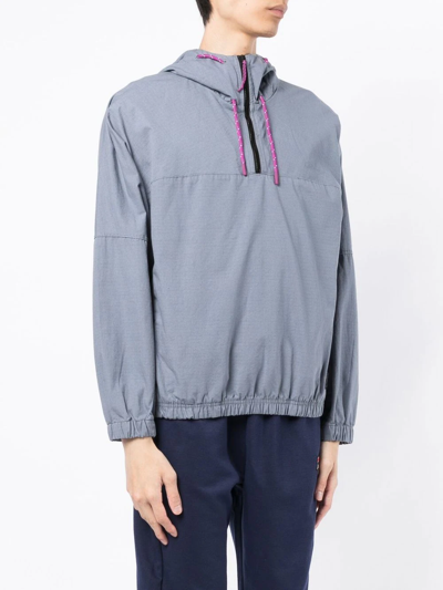 Shop Fila Hooded Cotton Zipped Pullover Jacket In Blue