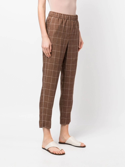 Shop Peserico Check-pattern Cropped Trousers In Braun
