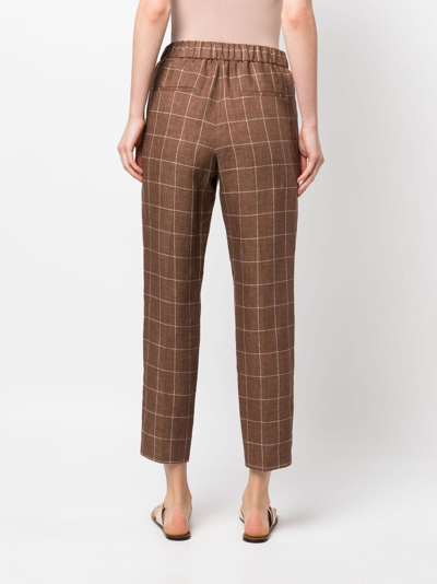 Shop Peserico Check-pattern Cropped Trousers In Braun