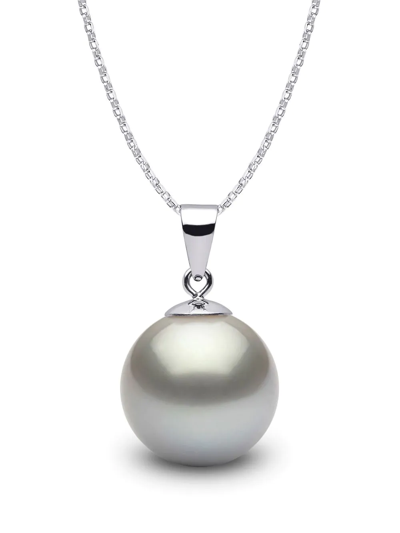 Shop Yoko London 18kt White Gold Classic 11mm Grey Tahitian Pearl Pendant Necklace In Silver