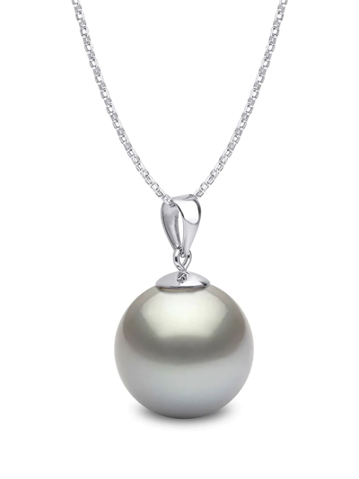 Shop Yoko London 18kt White Gold Classic 11mm Grey Tahitian Pearl Pendant Necklace In Silver