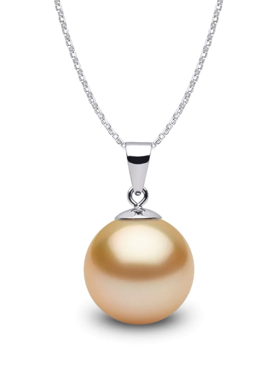 Shop Yoko London 18kt White Gold Classic 11mm Golden South Sea Pearl Pendant Necklace In Silver