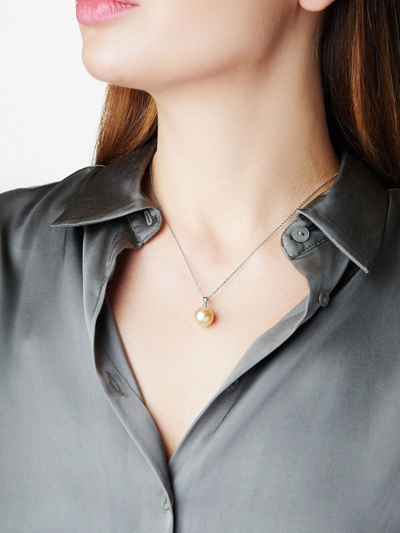 Yoko London 18kt White Gold Classic 11mm Golden South Sea Pearl Pendant Necklace In Silver