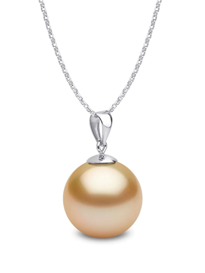 Yoko London 18kt White Gold Classic 11mm Golden South Sea Pearl Pendant Necklace In Silver