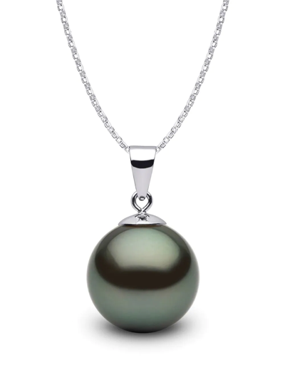 Shop Yoko London 18kt White Gold Classic 11mm Tahitian Pearl Pendant Necklace In Silver