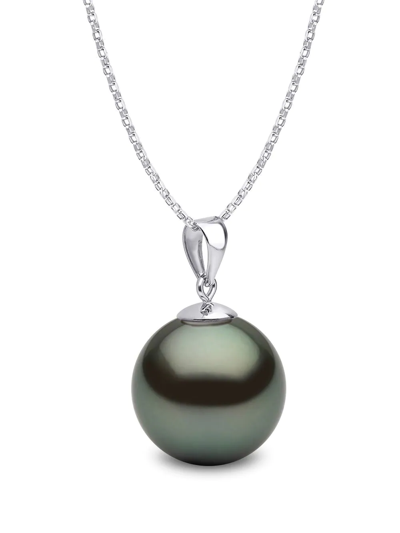 Shop Yoko London 18kt White Gold Classic 11mm Tahitian Pearl Pendant Necklace In Silver