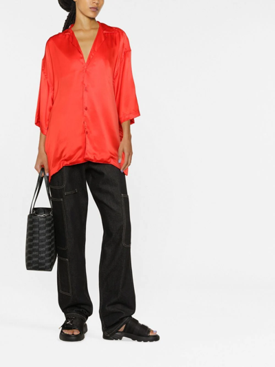 Shop Balenciaga V-neck Silk Shirt In Red