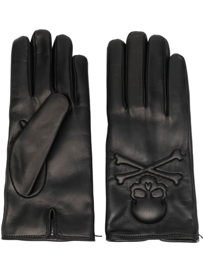 Philipp Plein Cashmere-lined Leather Gloves In Schwarz