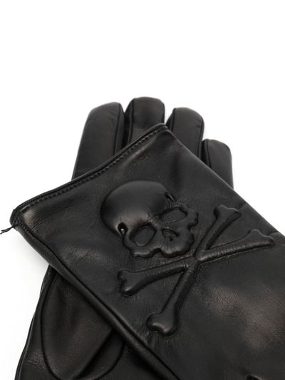 Philipp Plein Cashmere-lined Leather Gloves In Schwarz
