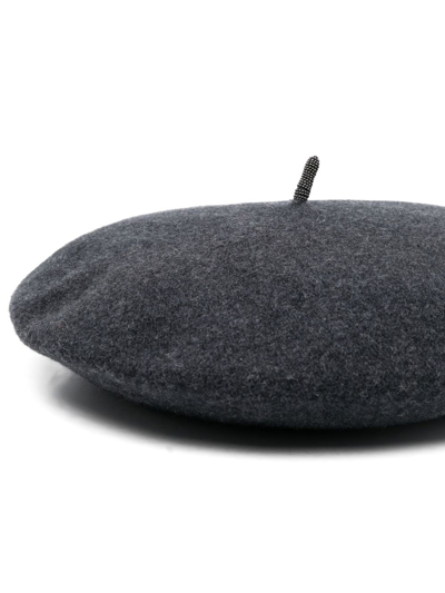 Brunello Cucinelli Embellished Wool Knit Beret In Black
